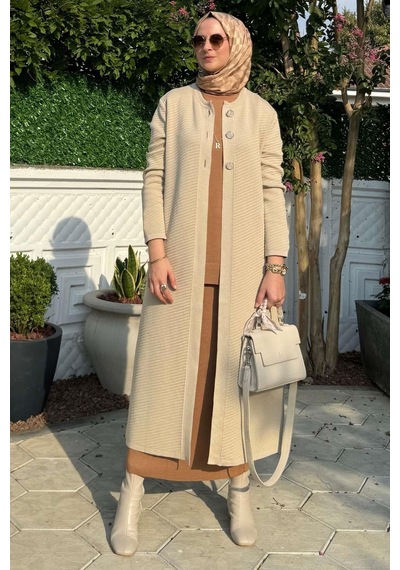 Rabia Şamlı Sinem Çelik Örme Triko Hırka Taş Çok Renkli