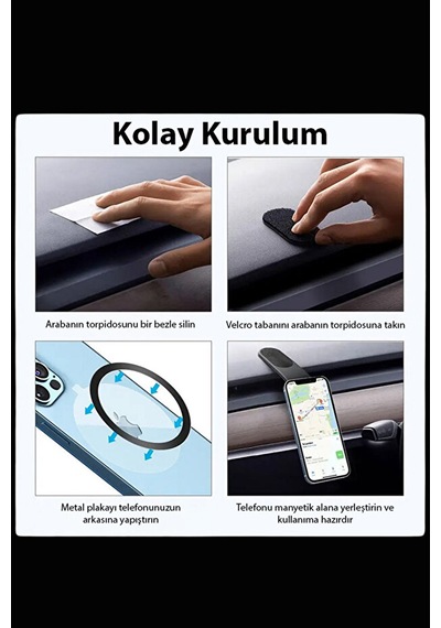 Bükülebilir Esnek Telefon Tutucu İphone Yeni Nesil Manyetik Mıknatıslı Araç İçi Telefon Tutucu SİYAH-GRİ