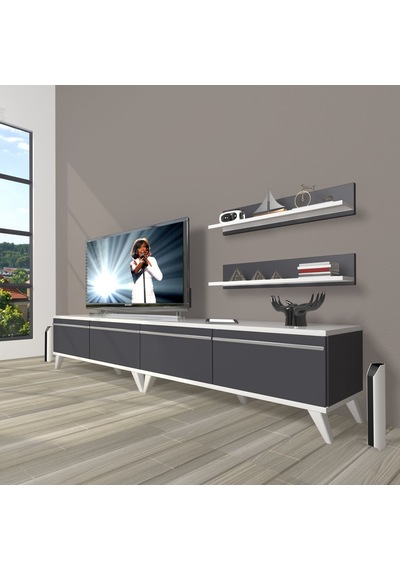 Decoraktiv Eko 220t Mdf Retro Tv Ünitesi Tv Sehpası Beyaz - Antrasit