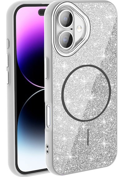 Rba Aksesuar Apple Uyumlu iPhone 16 Plus Kılıf M-safe Şarj Özellikli Parlayan Simli Rba Okso Kapak - Gold Altın