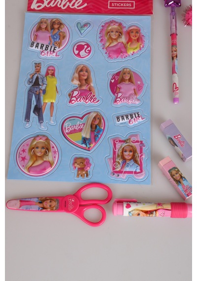 X Dekomus Lisanslı Barbie 12 Parça Kırtasiye Seti Kalem Kutusu,ponponlu Geçmeli Kalem,ponponlu Geçmeli Kalem Ve Basmalı Silgi Seti Altın