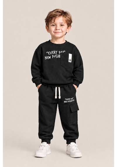 Ahengim Erkek Çocuk Pamuklu Baskılı 2 Li Takım Sweatshirt Eşofman Altı 1-4 Yaş Ak122 Siyah Ahengim Erkek Çocuk Pamuklu Baskılı 2 Li Takım Sweatshirt Eşofman Altı 1-4 Yaş Ak122 Siyah