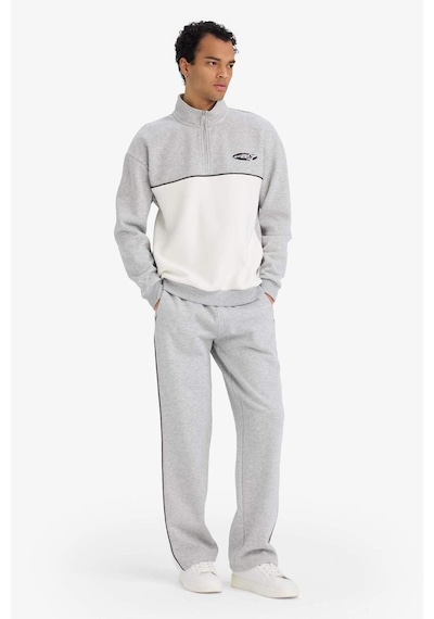 Defacto Boxy Fit Dik Yaka Yarım Fermuarlı Baskılı Kalın Sweatshirt F3825ax25wngr369 Gri