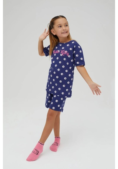 Hello Kitty Kız Çocuk Kısa Şortlu Pamuklu Pijama Takımı Renklı