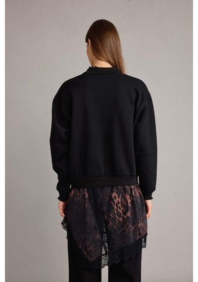Defacto Bisiklet Yaka Leopar Desenli Sweatshirt G6561ax25wnbk81 Siyah-bk81