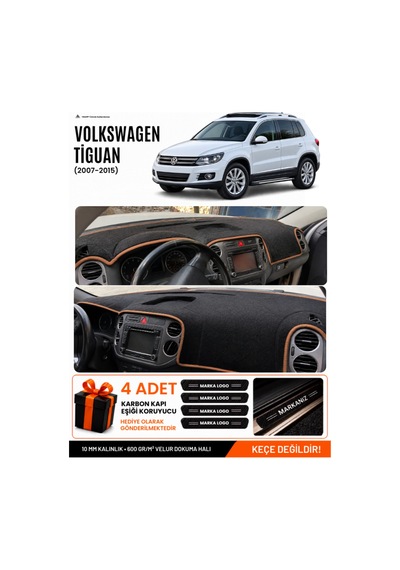 Volkswagen Tiguan 2007-2015 Uyumlu Torpido Örtüsü, Torpido Kılıfı - Siyah Kahverengi
