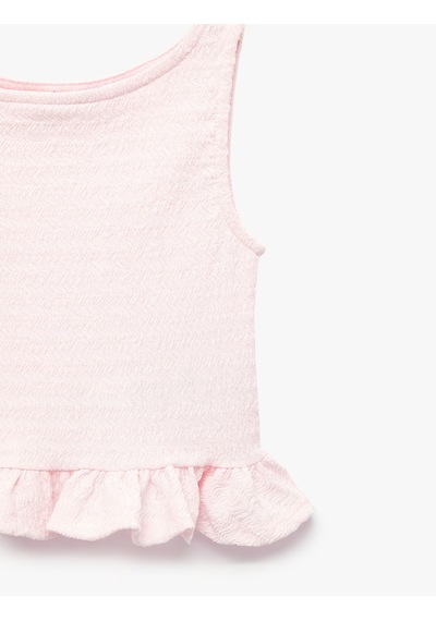 Koton Bisiklet Yaka Kolsuz Fırfır Detaylı Bluz Pembe 6skg60122ak Gül