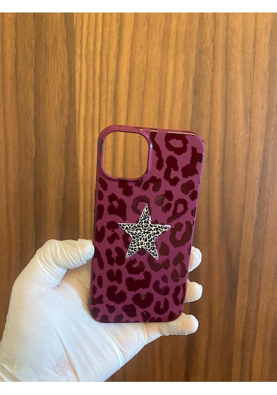 Apple iPhone Uyumlu 13/14 Leopar Baskılı İçi Kadife Silikon Telefon Kılıfı Bordo