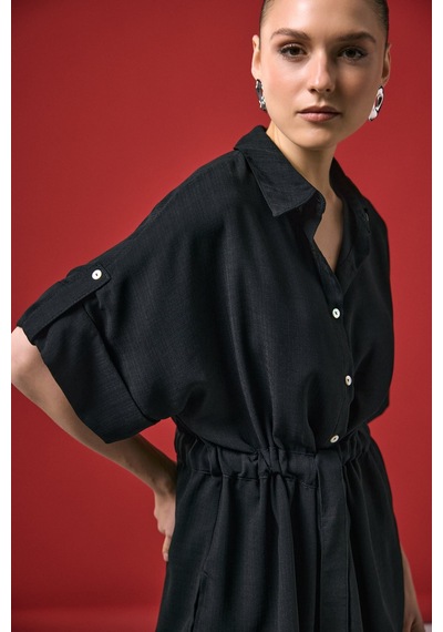 Beli Bağlamalı Kimono Gömlek - Siyah-137288