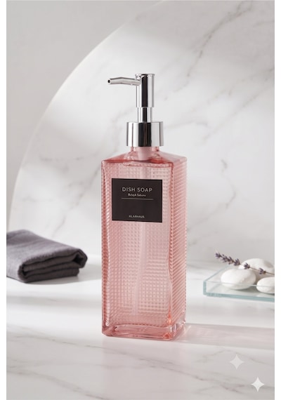Premium Dokulu Cam Sıvı Sabunluk 500ml - 23 X 7 X 7 Cm Pembe