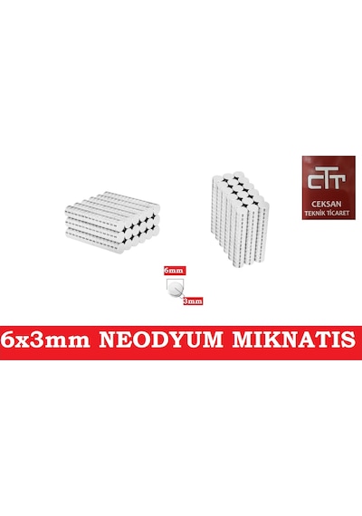 Neodyum Mıknatıs 6X3Mm Güçlü Miknatis-10-20-50-100-250 Adet 100 Adet