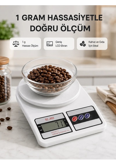 Lcd Ekranlı Hassas Dijital Mutfak Terazisi 5kg Kapasite, 1g Hassasiyet Yeni Nesil Beyaz