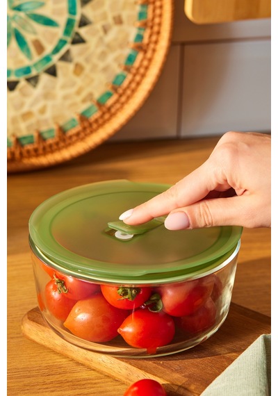 Karaca Green Yuvarlak Cam Saklama Kabı 850 Ml Yeşil