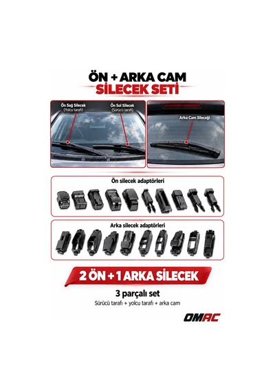Fiat Punto 2000-2010 Uyumlu Ön Arka Silecek Takımı 3'lü Muz Tipi 450mm/525mm + 300mm