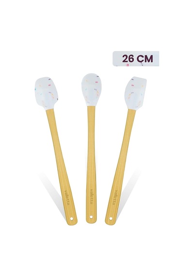 Indigo 3'lü Beyaz Renkli Noktalı Bambu Silikon Spatula Seti Uzun 26 Cm Vlt1518