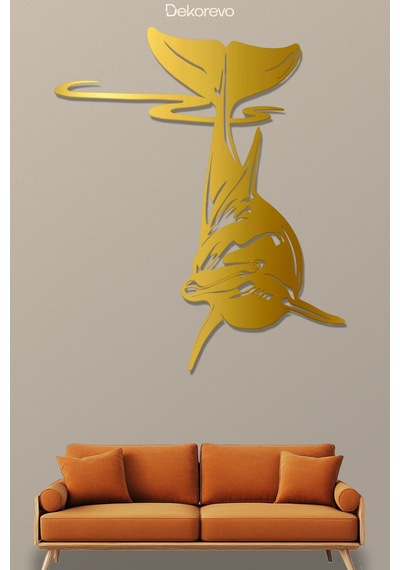 Yunus Balığı Metal Duvar Tablosu - Metal Duvar Sanatı - Altın - 21 X 30 Cm