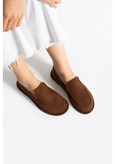 Konforlu Kadın Süet Mokasen Ayakkabı Loafer Acıkahve