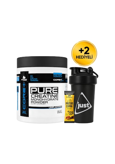 Mustang Nutrition Core+ Pure Creatine Monohydrate Powder Kreatin 250 Gr 50 Servis + Shaker + Protein Kahve Hediyeli Aromasız