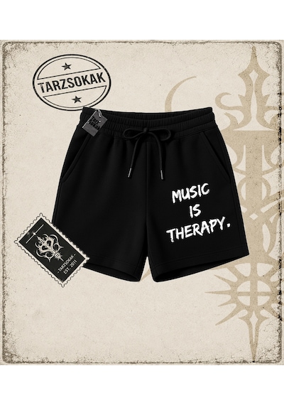 Tarzsokak Gotik & Grunge Streetwear Musıc Is Therapy Unisex Şort Siyah
