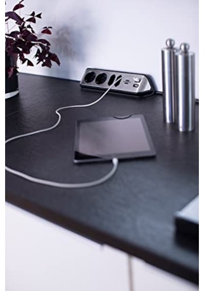 Köşe Priz Çubuğu - 4'lü Yüksek Kaliteli Paslanmaz Çelik Yüzeyli 2 Schuko Ve 2 Euro Priz Usb Şarj Fonksiyonlu G 0