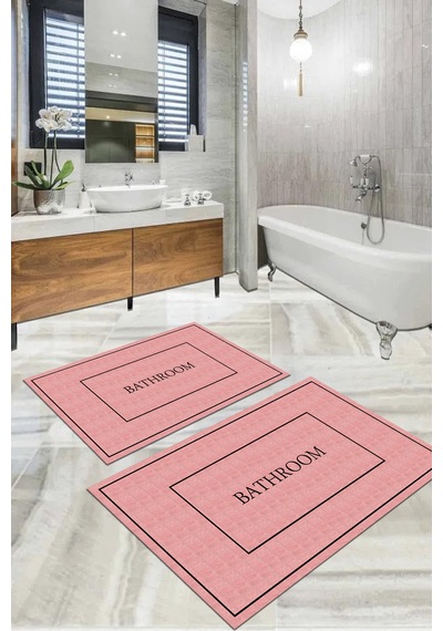 Buççin Online Mağaza Dijital Baskılı Yıkanabilir Ve Kaymaz Tabanlı Çerçeveli Bathroom Yazılı Banyo Paspası Klozet Takımı Çok Renkli