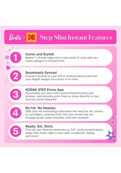 Kodak Step Anında Renkli Fotoğraf Yazıcısı Barbie Signature Printer Siyah