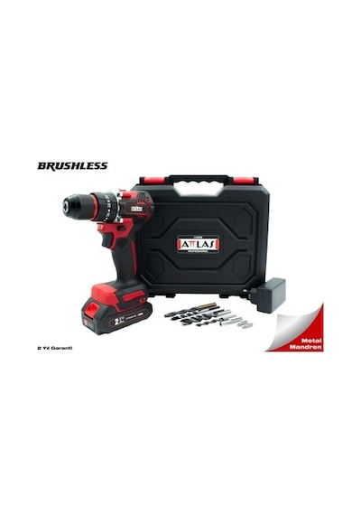 Attlas Atb 21 Blpd-201c 21v 2.0ah Tek Akülü Kömürsüz Darbeli Matkap L-boxx Çantalı + 8 Parça Uç