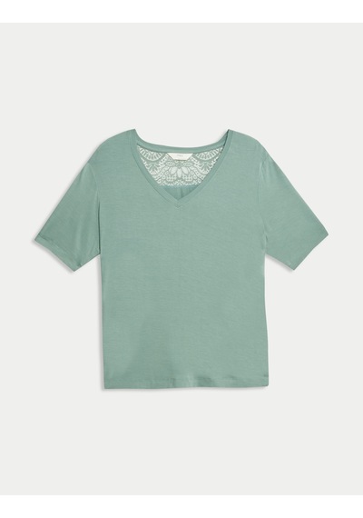 Marks & Spencer Dantel Detaylı Pijama Üstü T37003638T Yeşil