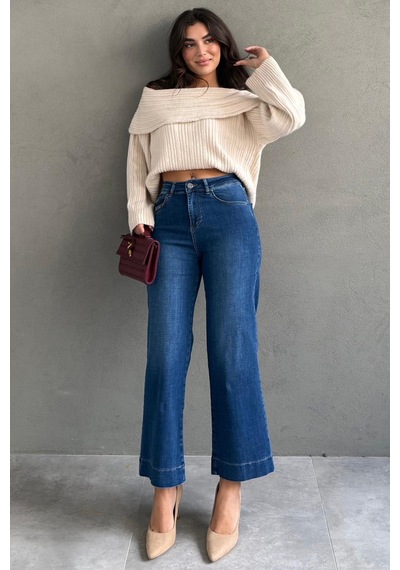 Mavi Düz Kesim Geniş Paça Kadın Flared Jean Mg2630 Mavi Mavi Düz Kesim Geniş Paça Kadın Flared Jean Mg2630 Mavi