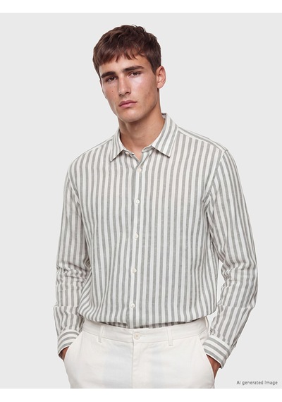 Lcw Vision Yeşil Regular Fit Çizgili Armürlü Erkek Gömlek