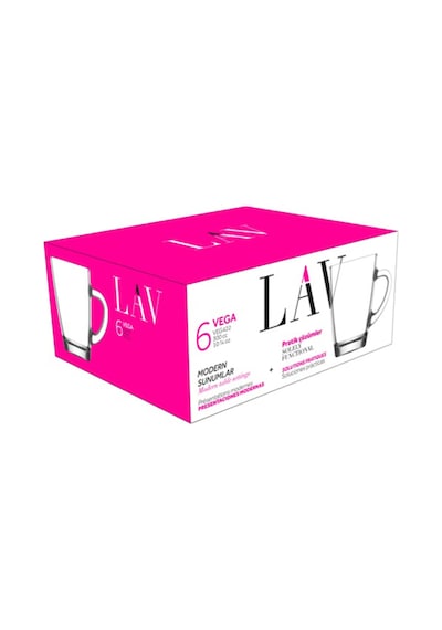 Lav Vega Cam Kupa 6 Kişilik 300 ml Kulplu (Kahve/Çay Bardağı)