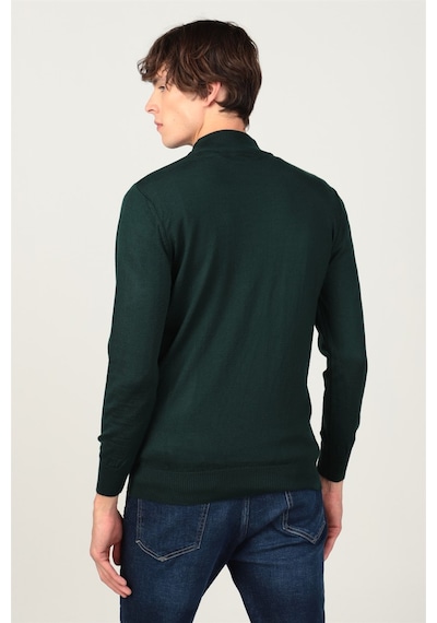 Tudors Slim Fit Dar Kesim Yarım Balıkçı Yaka Düz Erkek Kazak-25722 Yeşil