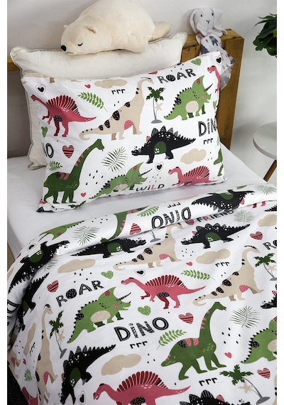Dino %100 Pamuk Tek Kişilik Nevresim Seti - Yeşil Yeşil