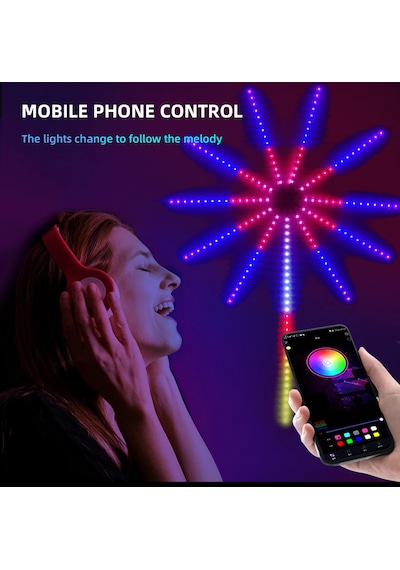 Gökkuşağı Işıkları Kumandalı Şerit Led Rgb Ritimli Akıllı Işıklar Çok Renkli