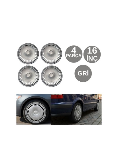 Jant Kapağı Takımı Abiyes 16 İnç Tüm Jantlar İle Uyumlu Tekerlek Göbeği Koruyucu 4 Parça Gri Glz02702385