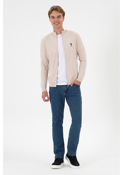 U.S. Polo Assn. Erkek Slim Fit Taş Melanj Triko Hırka 50313684-VR225