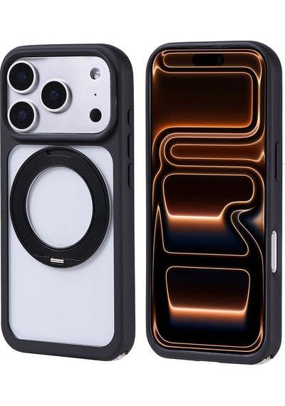 Apple iPhone Uyumlu 17 Pro Kılıf M-safe Şarj Özellikli Standlı Zore Piza Silikon Kapak Siyah