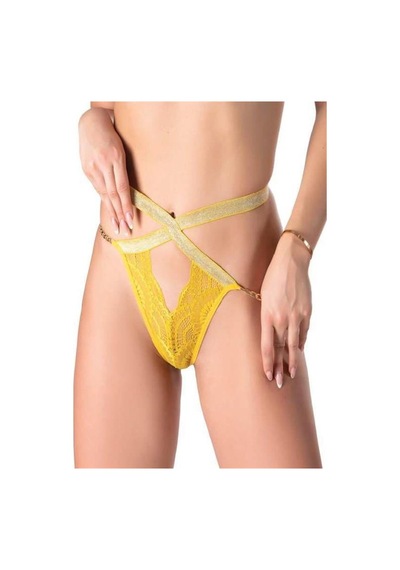 Majeur Closet Sarı Zincir Aksesuarlı Dantelli String Tanga