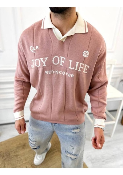 Kazak Oversize Polo Yaka Desenli Triko Yumuşak Dokulu Tüylenmez Salaş Nakış Detaylı Sweatshirt Ekru Kazak Oversize Polo Yaka Desenli Triko Yumuşak Dokulu Tüylenmez Salaş Nakış Detaylı Sweatshirt Ekru