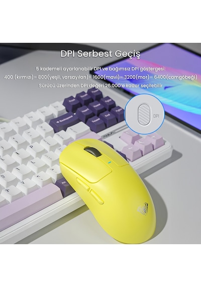 Aula Sc680 26000 Dpı 7 Tuşlu Kablosuz Optik Gaming Oyuncu Mouse Sarı