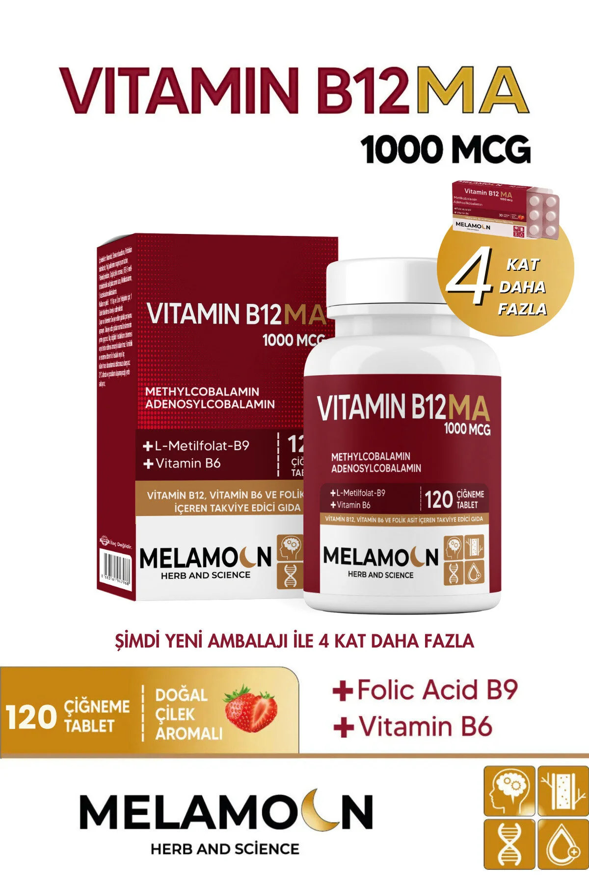 B12, B6 Ve Folik Asit: Sinir Sistemi, Kan Oluşumu Desteği 1000mcg 120 Tablet
