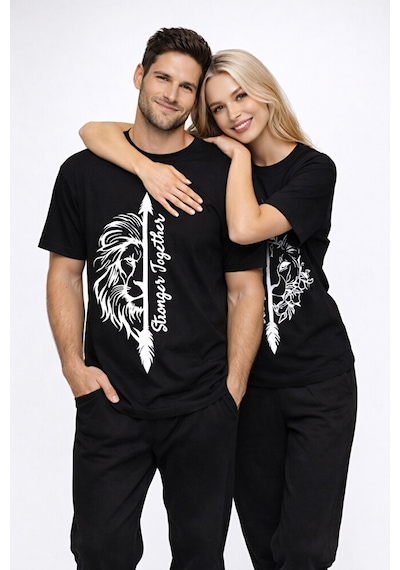 Sevgili Kombini Oversize Çift Tişört Unisex Matching Couple Stron Siyah
