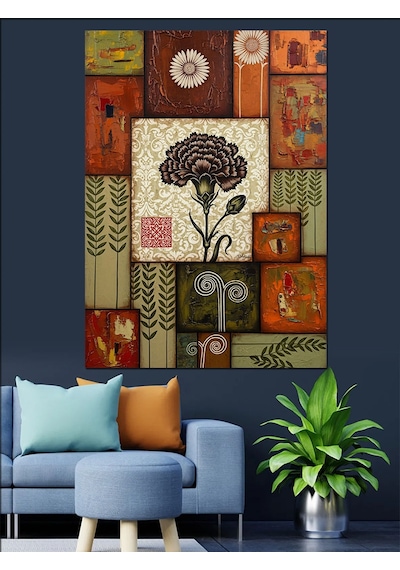 Kırmızı Karanfil Vintage Desen Dekoratif Kanvas - Mdf Ahşap Tablo