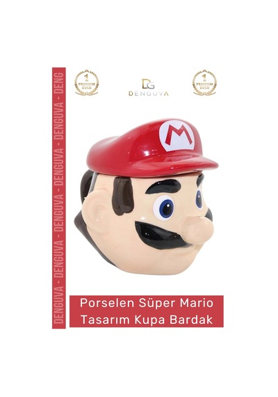 Bardak Porselen Şık Tasarım Dekoratif Hediyelik Mutfak Ofis Aksesuar Mario Kupa Bardak 12 10 Cm Çok Renkli