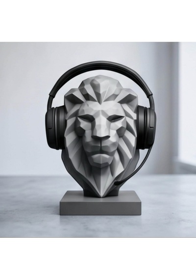 Happy3dworld Aslan Büstü Kulaklık Standı, 3d Baskı Low Poly Geometrik Dekor