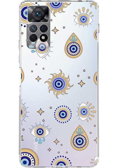 Xiaomi Redmi Note 11 Pro İle Uyumlu Nazar Boncuğu 5 Kamera Korumalı Şeffaf Silikon Kılıf Şeffaf