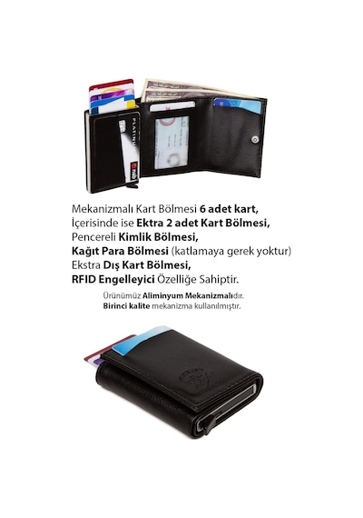 Adelina Bags Otomatik Alüminyum Mekanizmalı Kartlık Cüzdan Ve İthal Kemer Seti Siyah