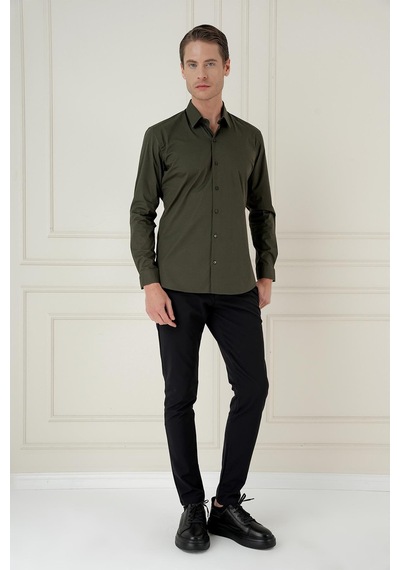 Efor Slim Fit Pamuk Uzun Kol Klasik Haki Gömlek Gk 745 Haki