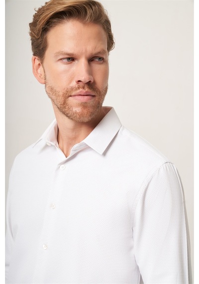 İmza Beyaz-bej Sert Yaka Slim Fit Pamuklu Gömlek 1004265123 Beyaz - K.bej