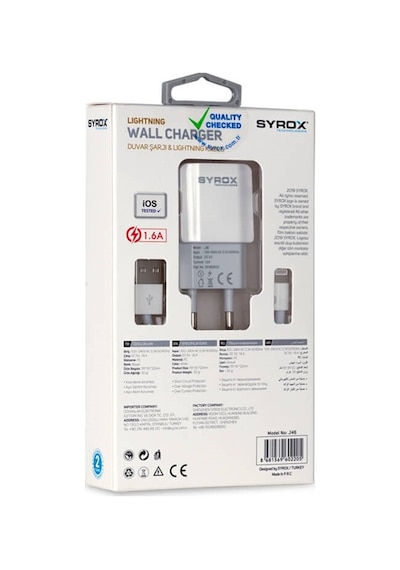 Syrox Apple Uyumlu iPhone Lightning 1.6 Mah/1M Hızlı Şarj Cihazı Syx-J46